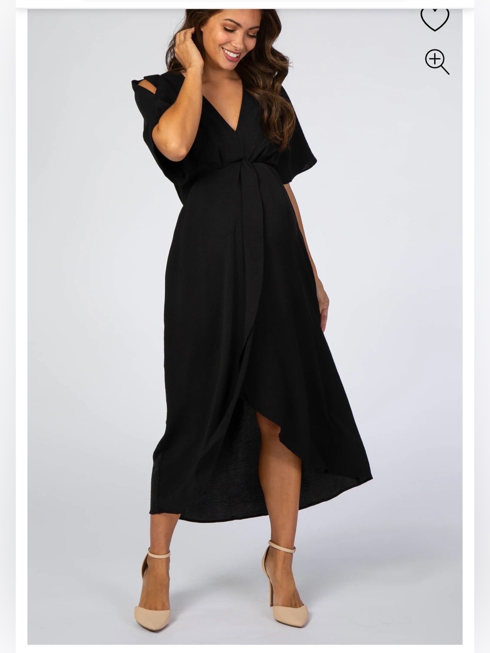 Black Open Sleeve Wrap Midi Dress
